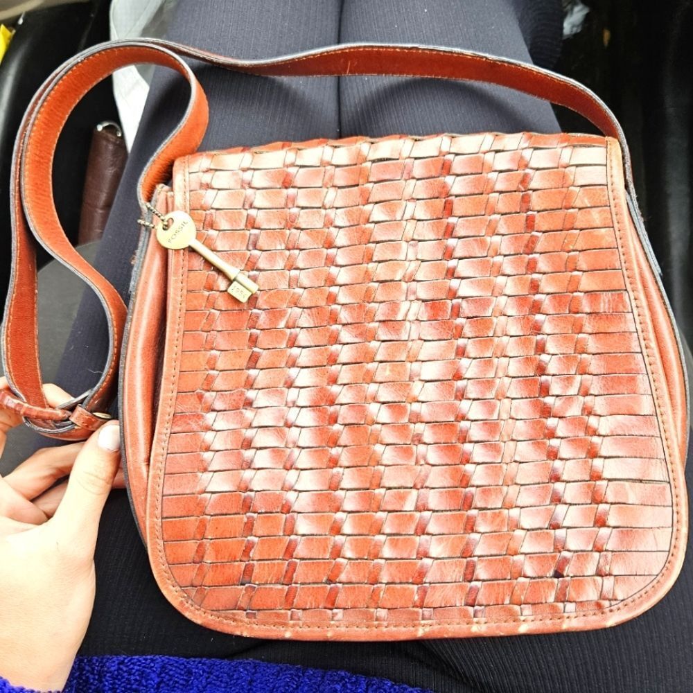 Euc Fossil woven leather messenger bag shoulder bag